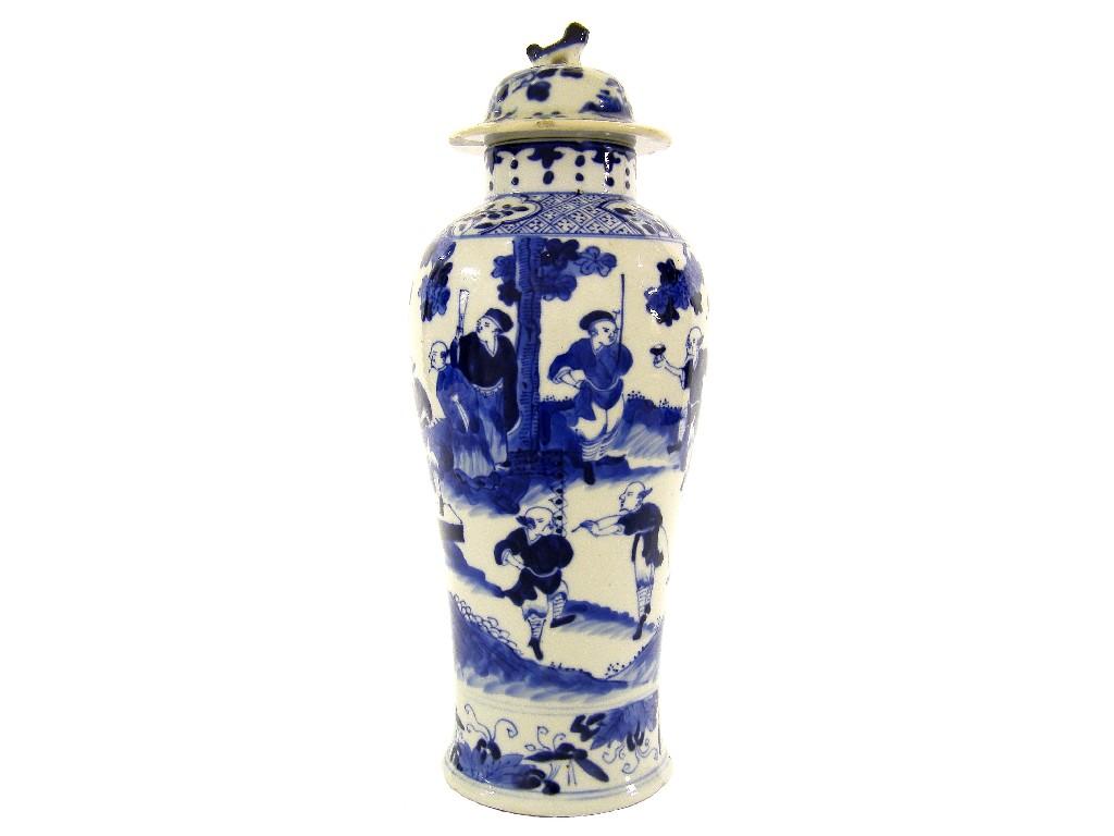 Appraisal: Chinese blue and white vase and cover of slender baluster