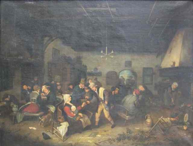 Appraisal: Unsigned Oil on Canvas Tavern Scene label with inscription verso