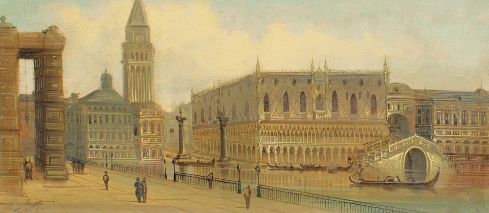 Appraisal: VENETIAN PAINTING OF PIAZZA SAN MARCO SIGNED LUGER Oil Board