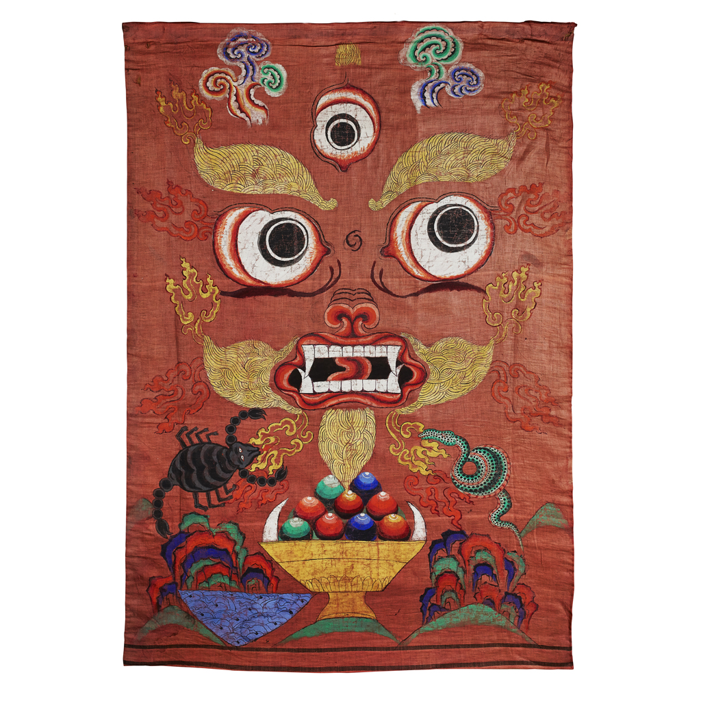 Appraisal: PAINTED FACE OF DHARMA TIBET EARLY TH CENTURY depicting the