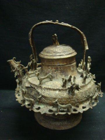 Appraisal: Bronze Primitive Asian Figural Incense Burner or teapot From a