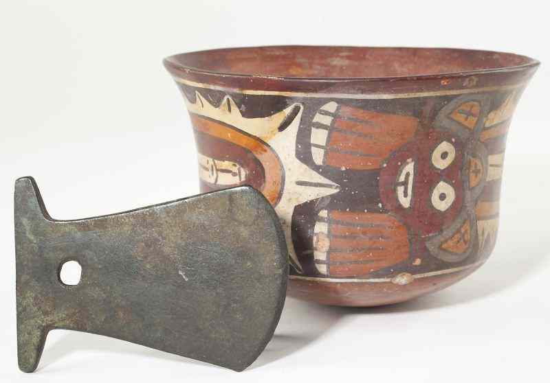 Appraisal: Two Pre-Columbian Style Antiquitiesthe first a Peruvian Naza polychrome ceramic