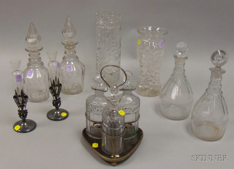 Appraisal: Group of Colorless Glass and Silver Plated Table Items two