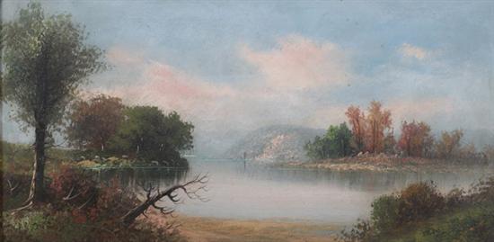 Appraisal: AMERICAN SCHOOL th th century LAKE LANDSCAPE UNDER PINK AND