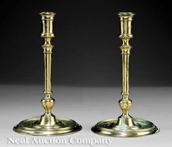 Appraisal: A Pair of French Brass Candlesticks late th c each