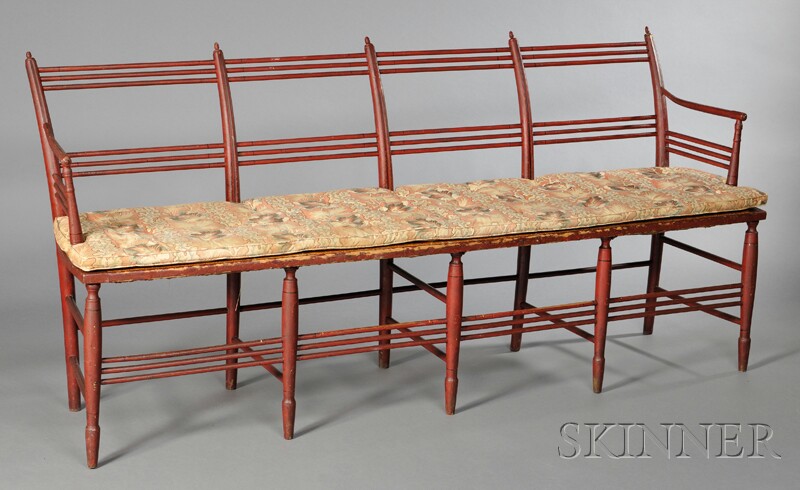 Appraisal: Red-painted Fancy Settee possibly New England early th century the