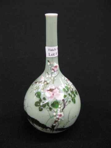 Appraisal: Oriental Celedon Porcelain Vase floral decor stick neck '' excellent