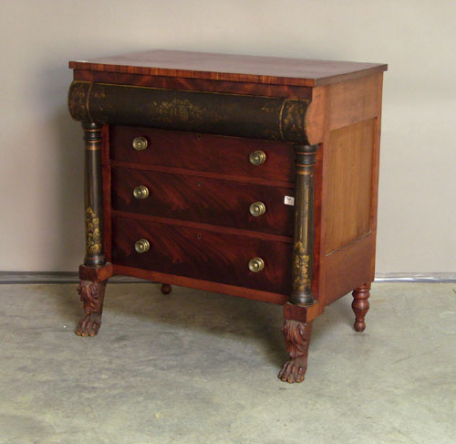 Appraisal: Empire mahogany and stencil decorated chest of drawers th c