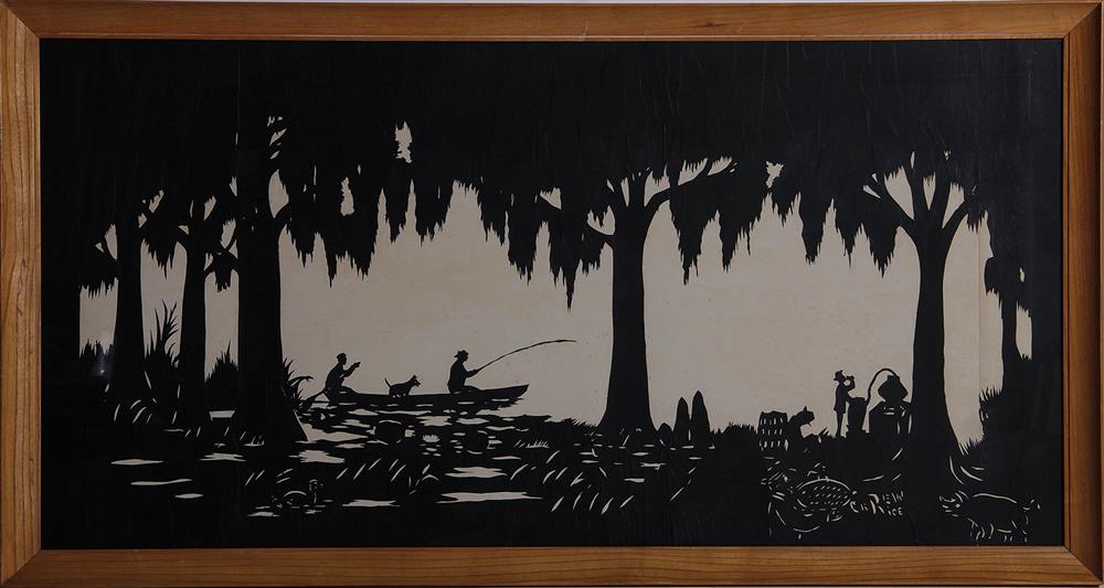 Appraisal: Carew Rice South Carolina - LOWCOUNTRY FISHING SCENE paper silhouette