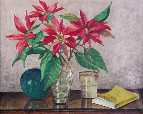 Appraisal: P de Beir Belgian th c Still Life with Poinsettia