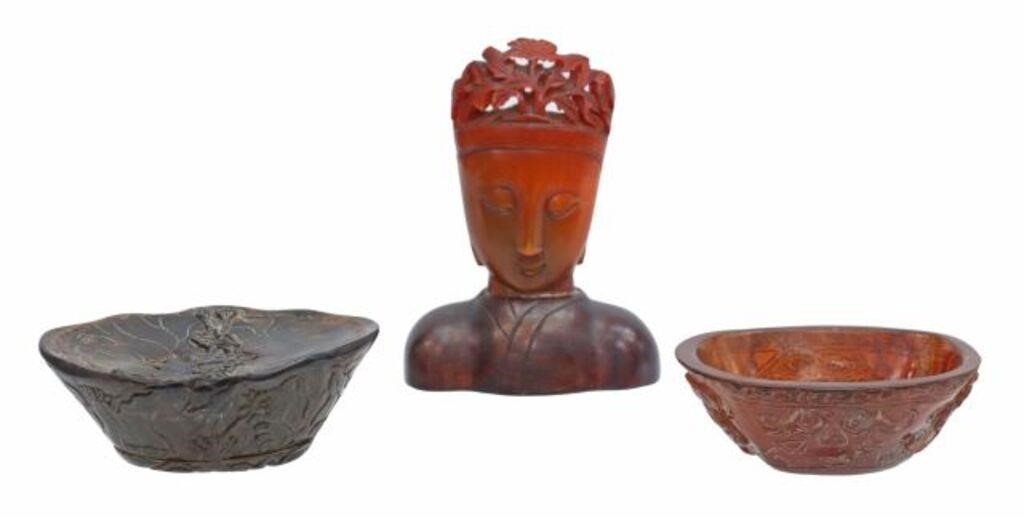 Appraisal: lot of Chinese carved horn objects including head of Guanyin