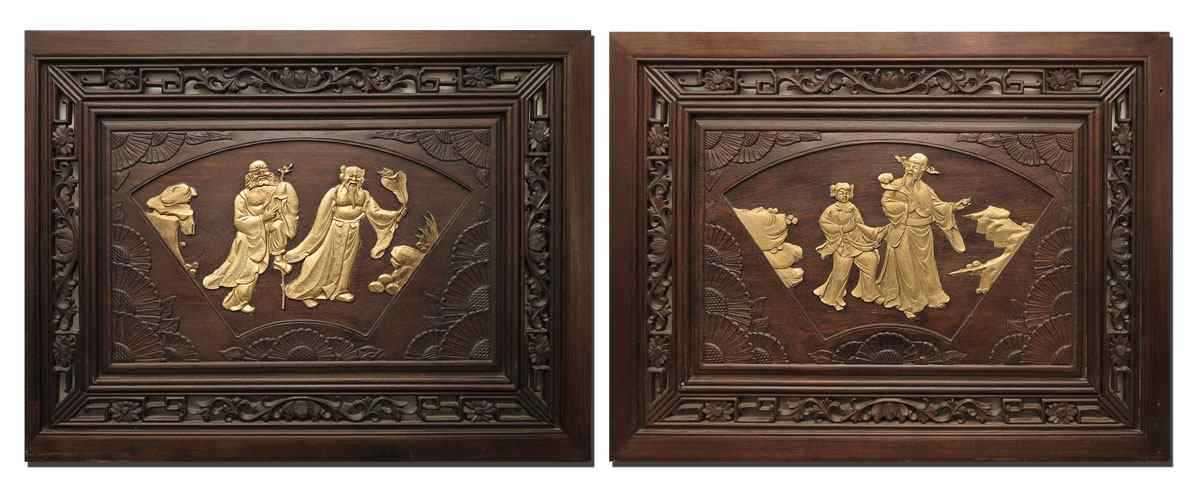 Appraisal: TWO CHINESE CARVED ARCHITECTURAL PANELS Carved and gilt wood approx