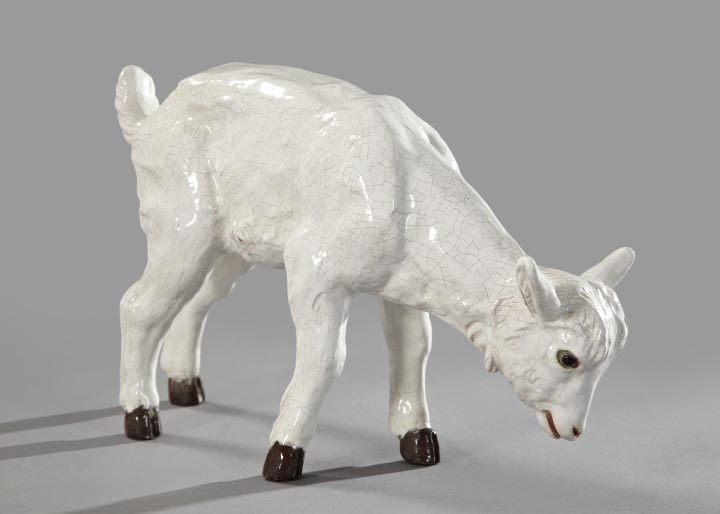 Appraisal: Italian Crackled Bianco Majolica Figure of a Grazing Lamb second