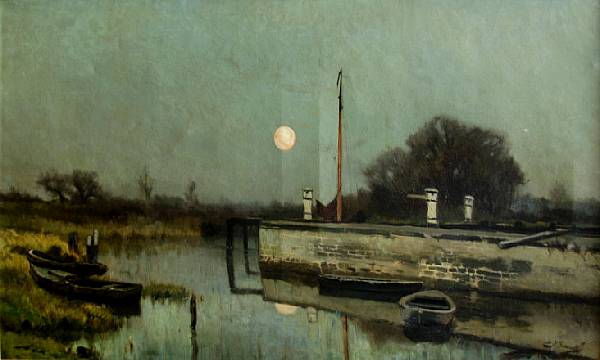 Appraisal: French School early th Century A canal scene by moonlight