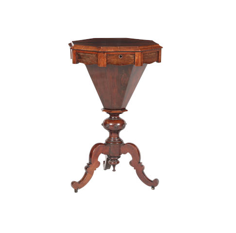 Appraisal: A Victorian rosewood work table The octagonal hinged top above