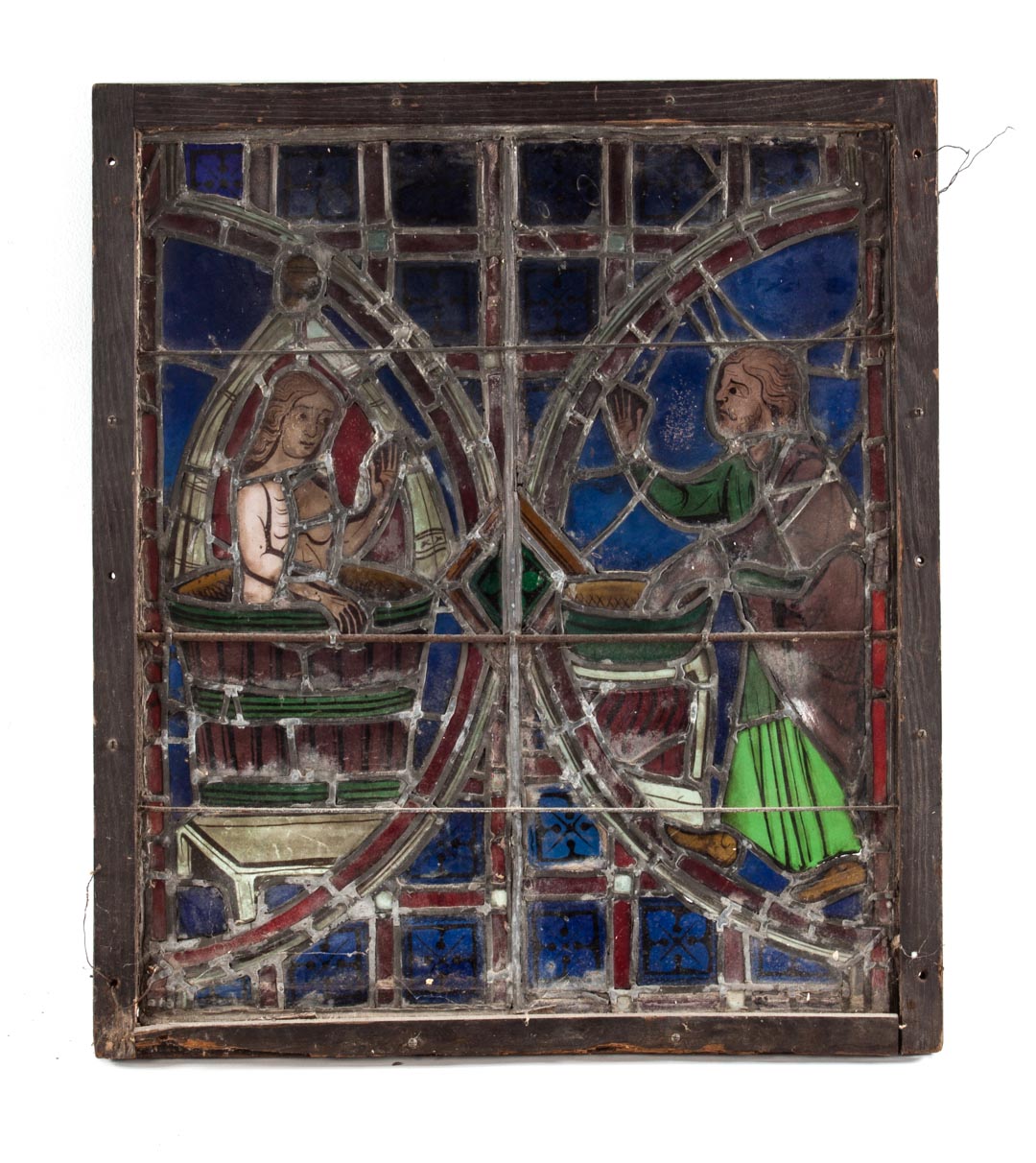 Appraisal: Renaissance ecclesiastical stained glass panel early and later components colored