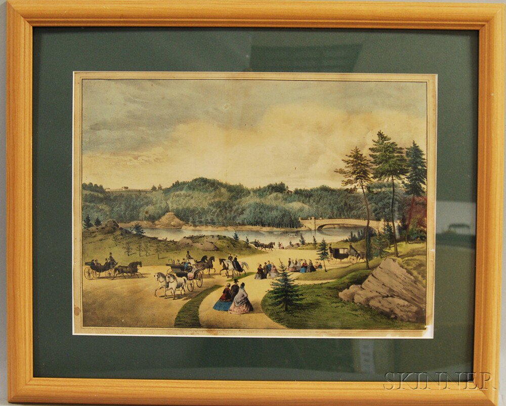 Appraisal: Framed Currier Ives Hand-colored Engraving of Central Park America mid-