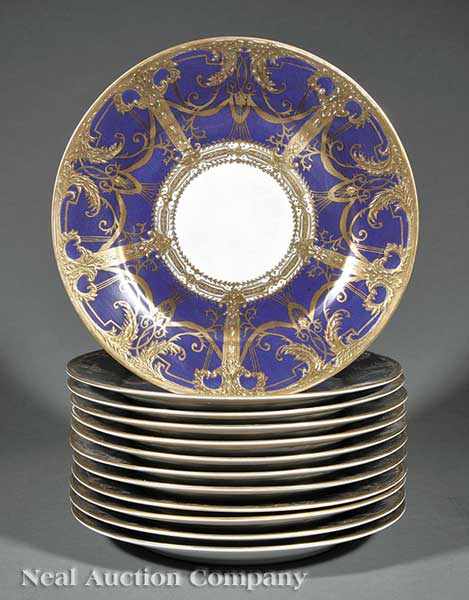 Appraisal: A Set of Twelve Decorative Vienna-Style Gilt and Cobalt Blue