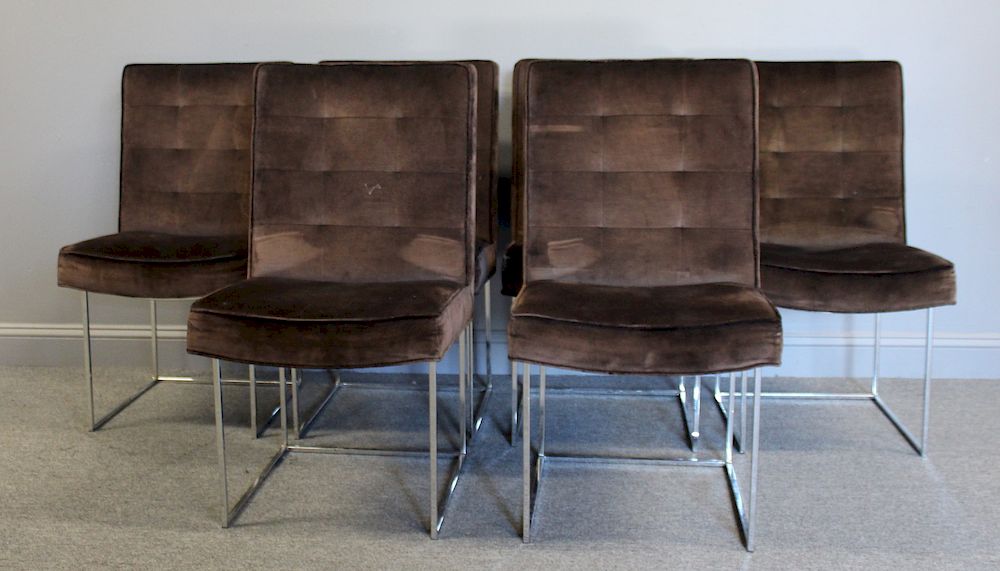 Appraisal: MIDCENTURY Set Of Milo Baughman Velvet Biscuit Tufted Dining Chairs