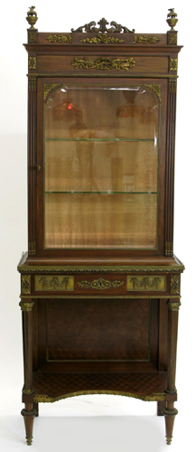 Appraisal: LOUIS XVI STYLE MAHOGANY CURIO CABINET ON STAND French late