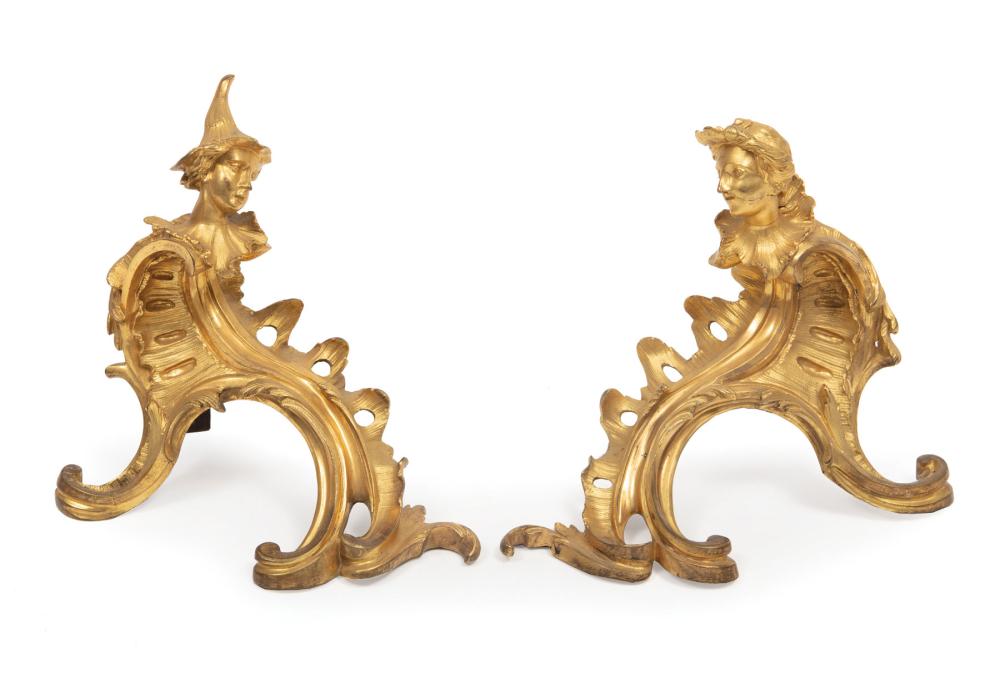 Appraisal: Pair of Napoleon III Gilt Bronze Figural Chenets th c