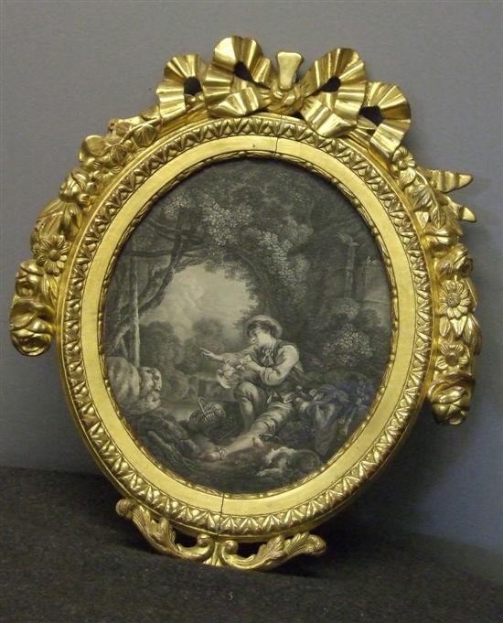 Appraisal: th century oval gilt carved wood frame with ribbon and