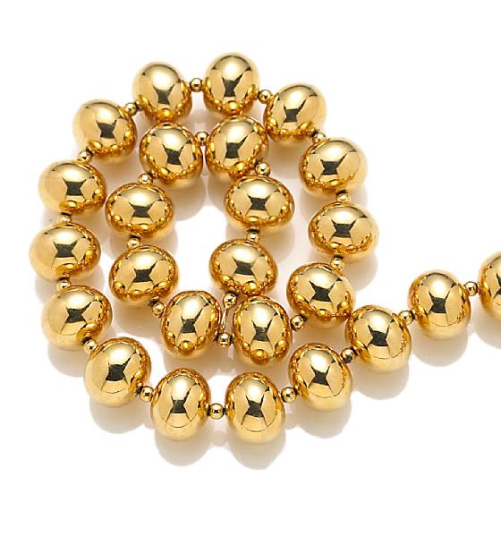 Appraisal: An eighteen karat gold bead necklace weighing approximately grams length