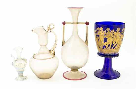 Appraisal: Three Venetian Glass Articles comprising a footed goblet decorated with