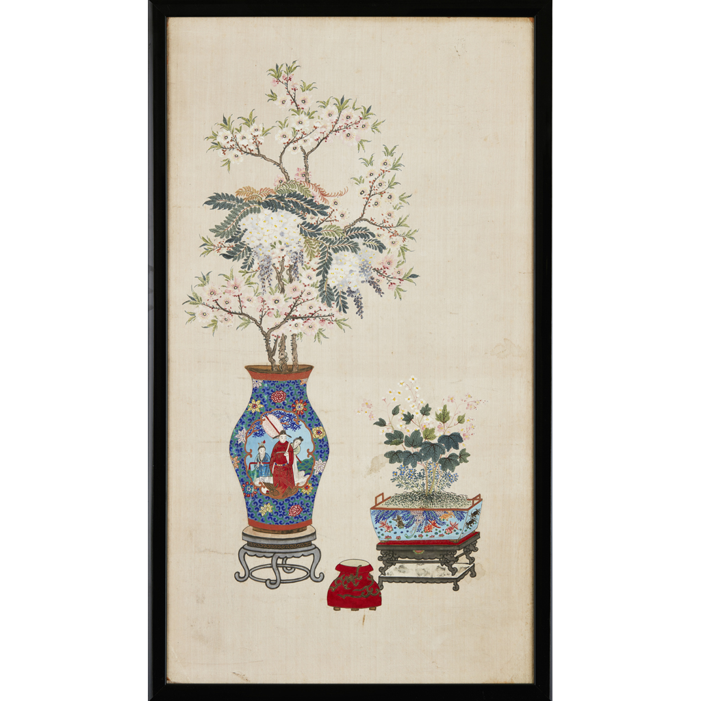 Appraisal: PAIR OF 'STILL LIFE' PAINTINGS QING DYNASTY TH CENTURY painted