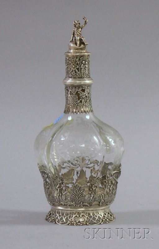 Appraisal: Continental Silver Mounted Glass Decanter etched colorless bottle on base