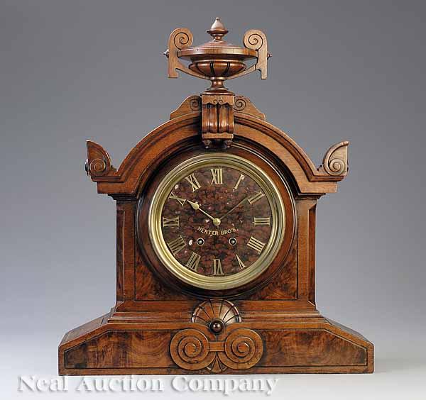 Appraisal: A Fine American Neo-Grec Carved and Burl Walnut Mantel Clock