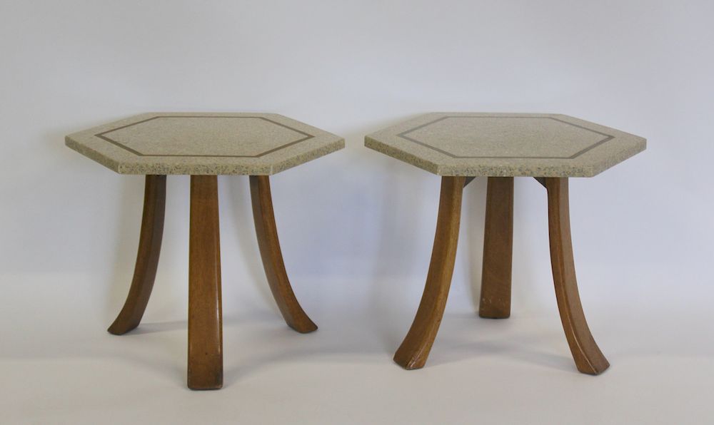 Appraisal: MIDCENTURY Pr Of Harvey Prober Terrazzo Hexagonal Top Tables With