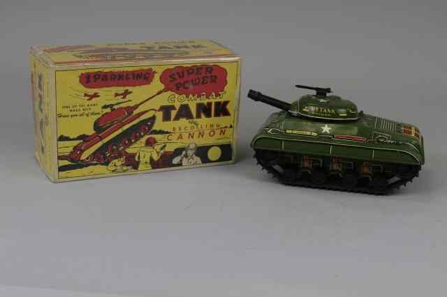 Appraisal: COMBAT TANK WITH BOX Marx lithographed tin done in Army