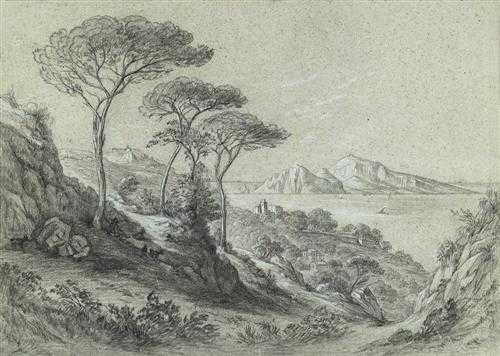 Appraisal: FRENCH SCHOOL th CENTURY Landscape on Capri Charcoal drawing and