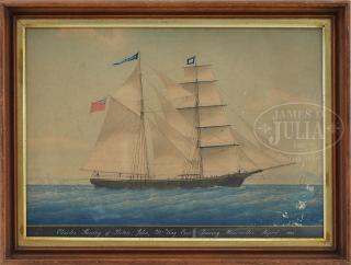 Appraisal: ATTRIBUTED TO HONORE PELLEGRIN French American - WATERCOLOR SHIP PORTRAIT