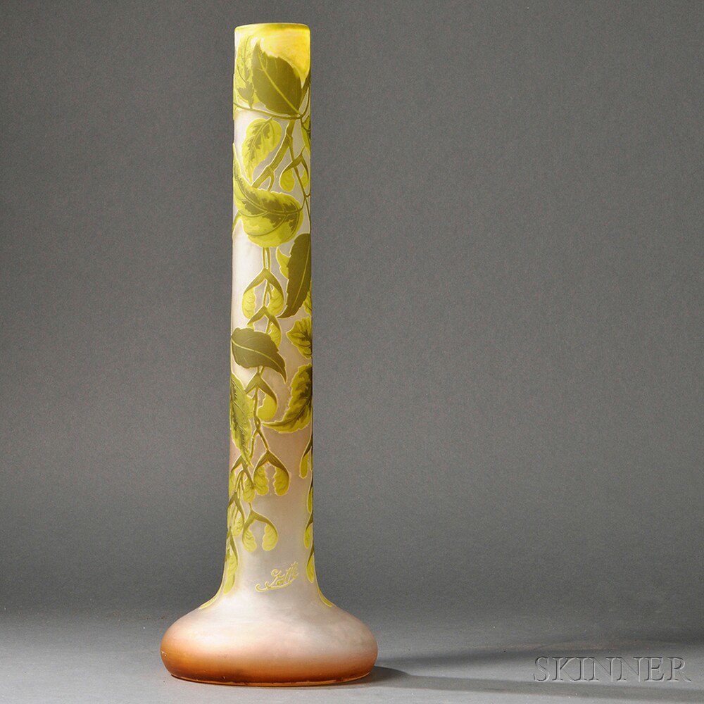 Appraisal: Galle Cameo Vase Art glass France th century Long cylindrical