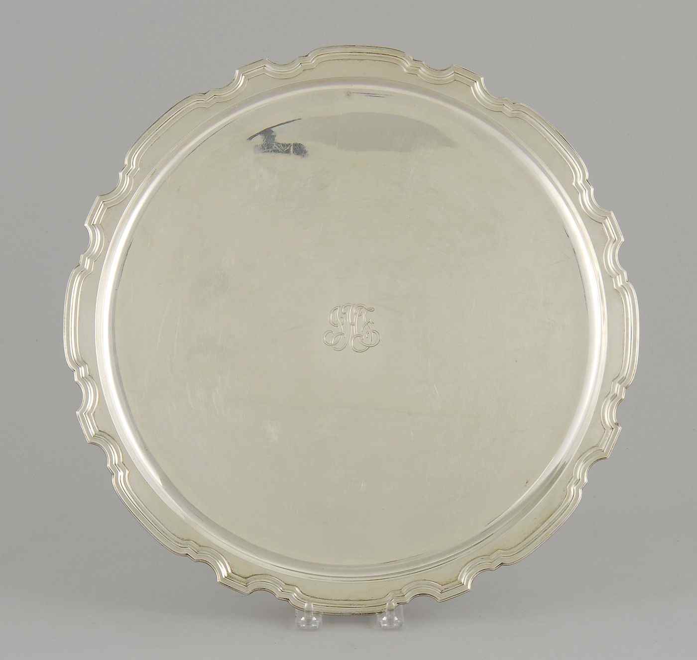 Appraisal: TIFFANY STERLING SILVER TRAYIn circular form with applied rim decoration