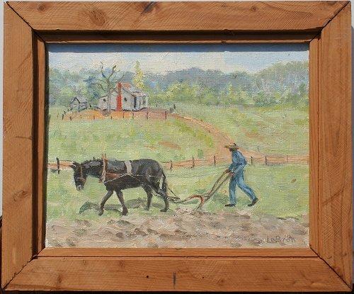 Appraisal: LEBRON Warree American - Ploughing Scene OIL Canvas Masonite ''