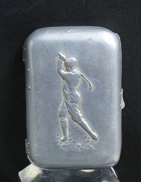 Appraisal: A small aluminum cigarette case circa with a golfer in