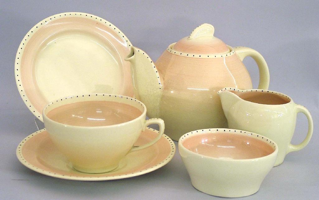 Appraisal: Susie Cooper Kestrel bachelor tea set decorated with a blush