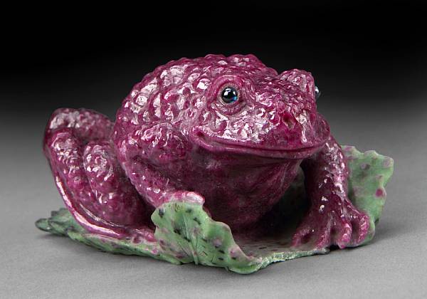 Appraisal: Ruby-in-Zoisite Carving of a Frog By Georg Brandt Idar-Oberstein Germany