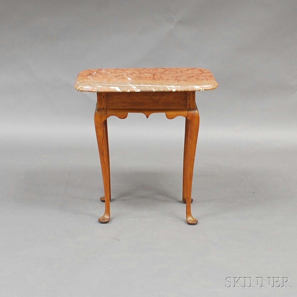 Appraisal: Queen Anne Cherry Marble-top Tea Table Connecticut mid- th century