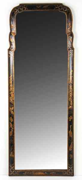 Appraisal: Williamsburg Reproduction Queen Anne Looking Glasswith black lacquered frame gilded