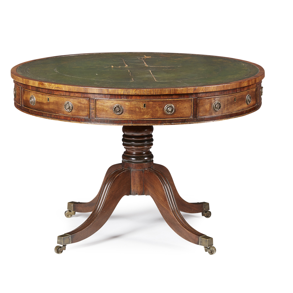 Appraisal: REGENCY MAHOGANY DRUM LIBRARY TABLE EARLY TH CENTURY the circular