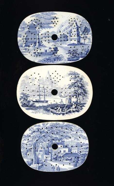 Appraisal: THREE BLUE PRINTED EARTHENWARE DRAINERS ATTRIBUTED TO JOHN RICHARD RILEY