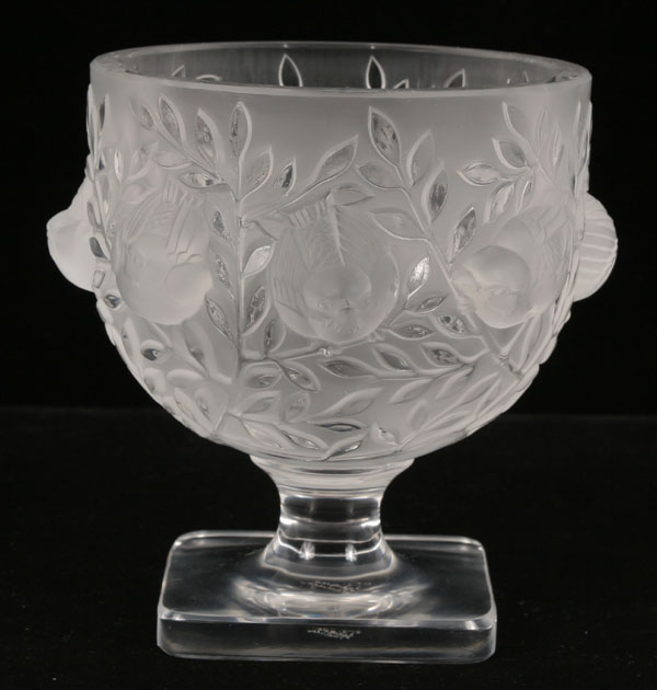 Appraisal: Lalique Elisabeth frosted art glass vase on square pedestal base