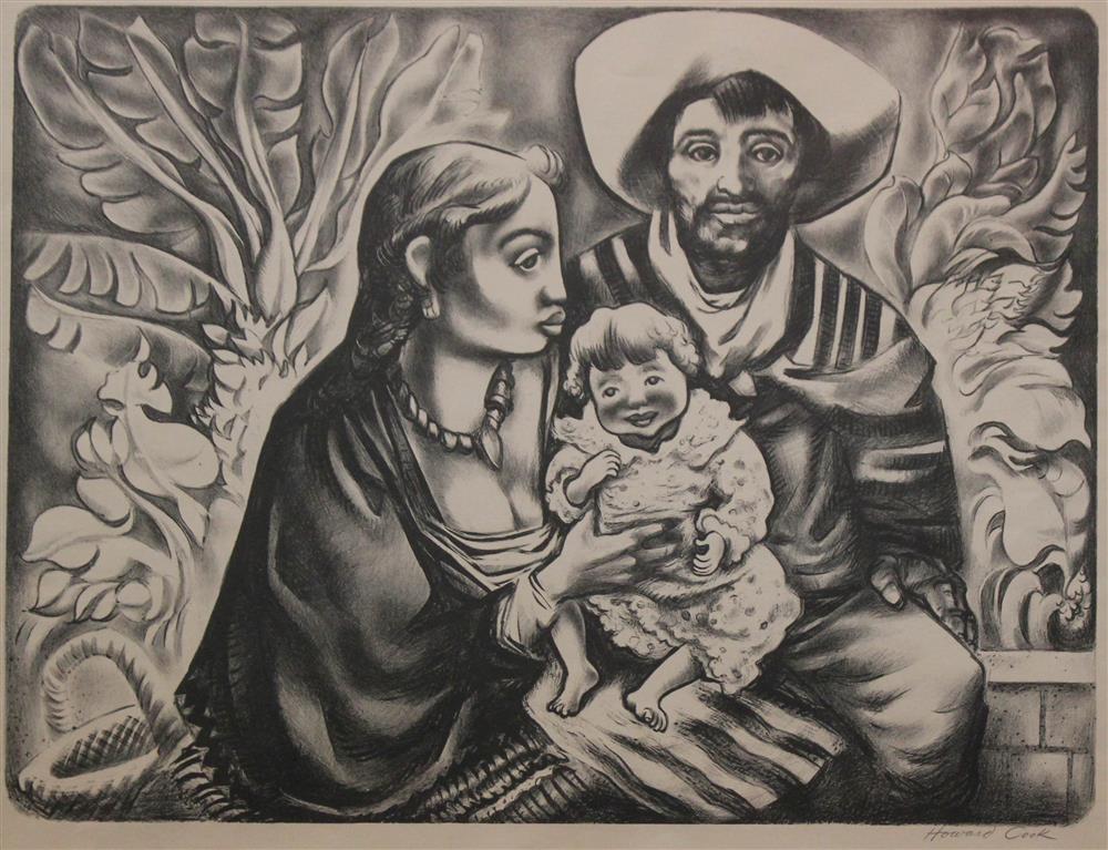 Appraisal: HOWARD COOK AMERICAN - MEXICAN FAMILY Lithograph x in Framed