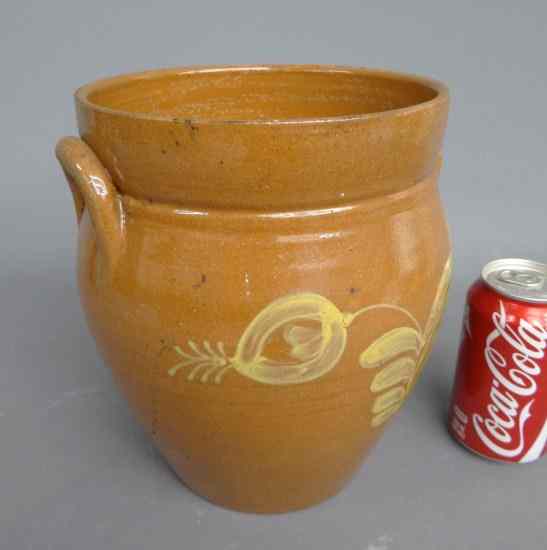 Appraisal: Redware handled crock '' Ht