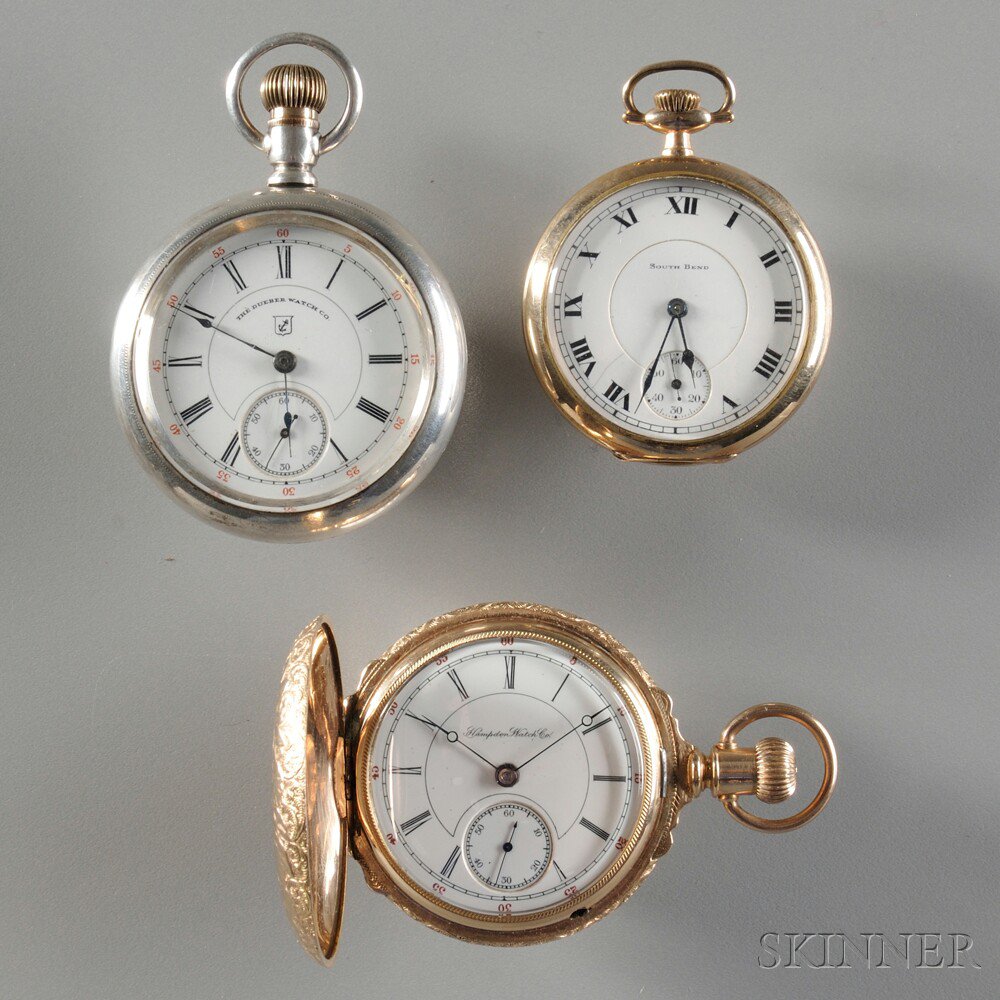 Appraisal: Three American Pocket Watches all lever set with porcelain Roman