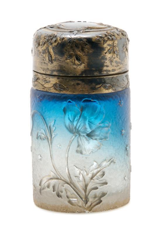 Appraisal: A Daum Cameo and Enameled Glass Silver Mounted Bottle having